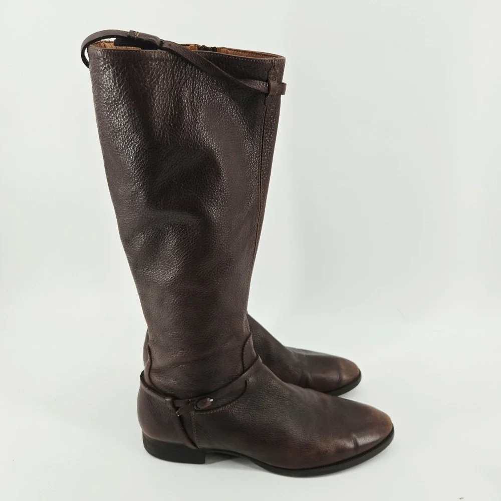 J Crew Knee High Riding Boots Brown Pebbled Soft Leather Sz 10 Full Zip Closure